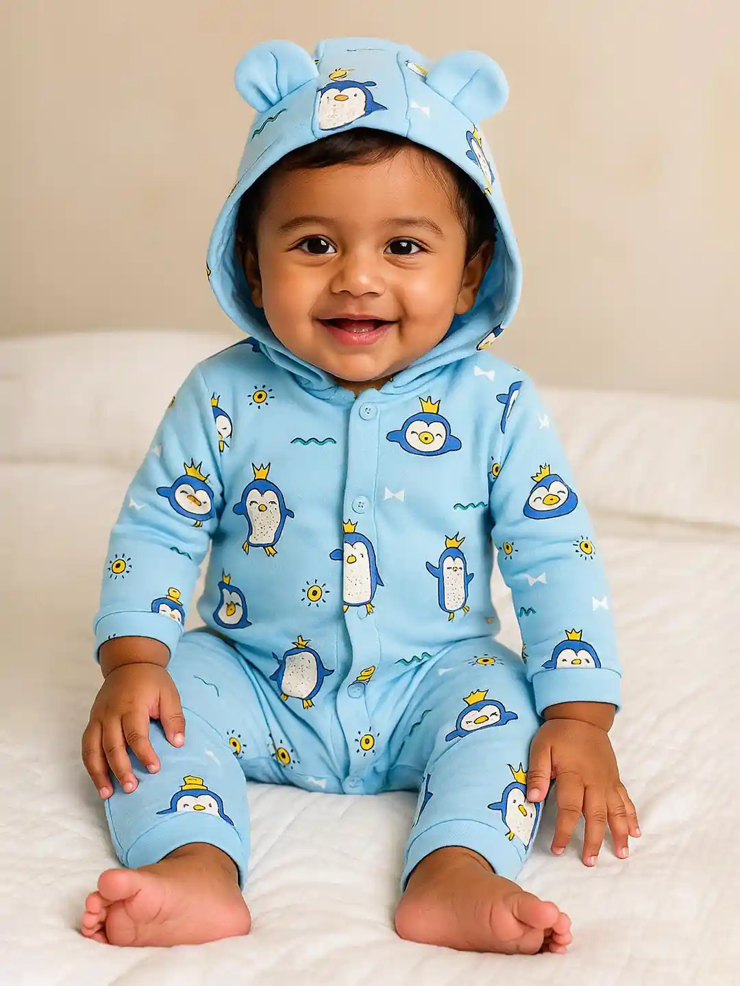 Buy MeeMee Baby Printed Bonded Hooded Cotton Romper Suits