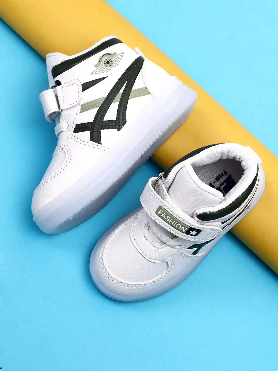 Buy KATS Kids Mid Top Striped Sneakers With LED Light Shoes - Main Image