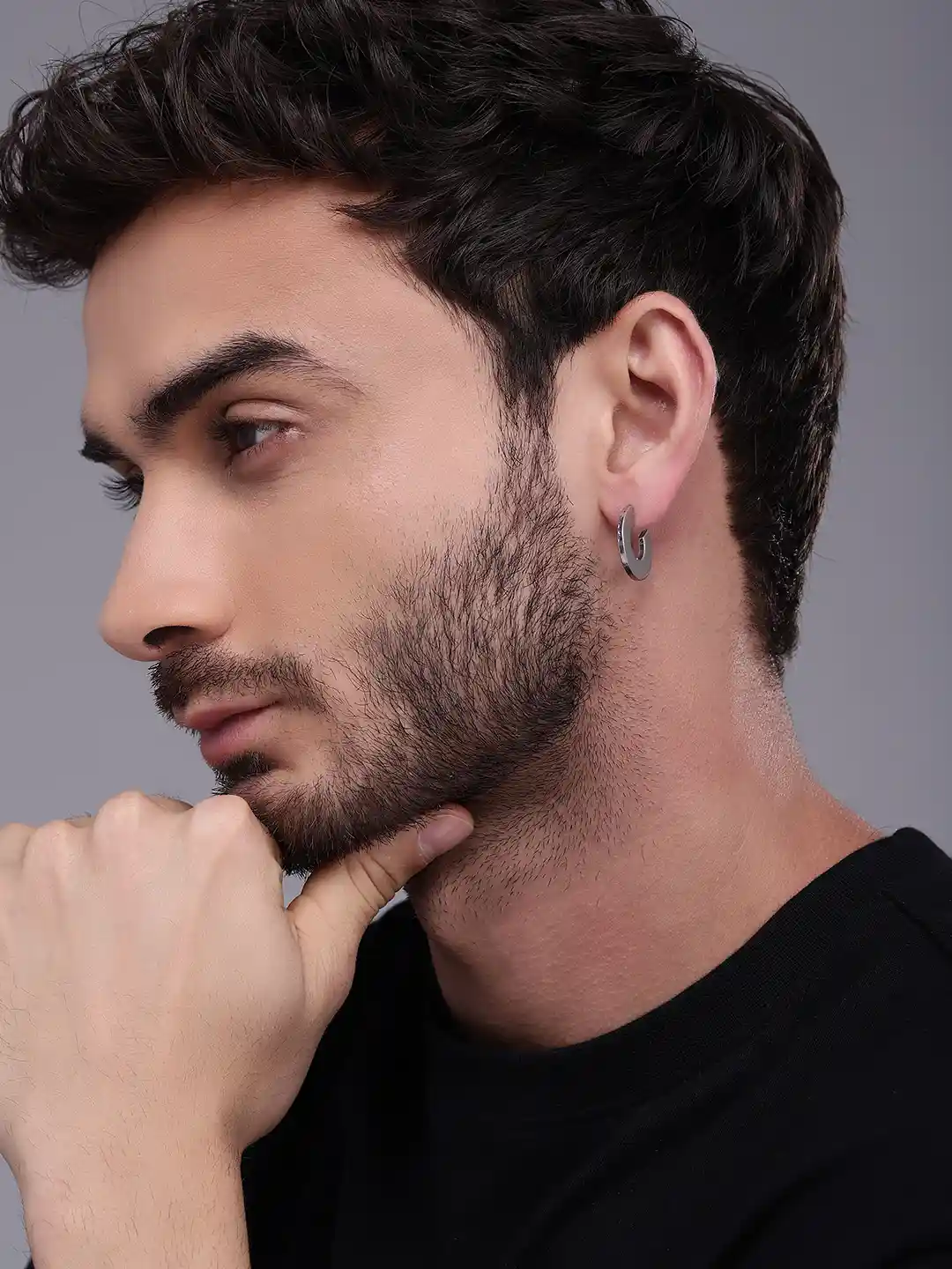 Buy WROGN Men Silver-Plated Circular Half Hoop Earrings Earrings