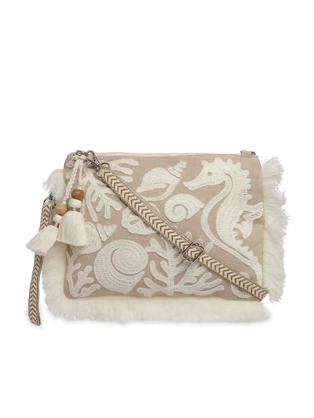 Buy Anekaant Animal Fringed Boho Cotton Sling Bag with Fringes
