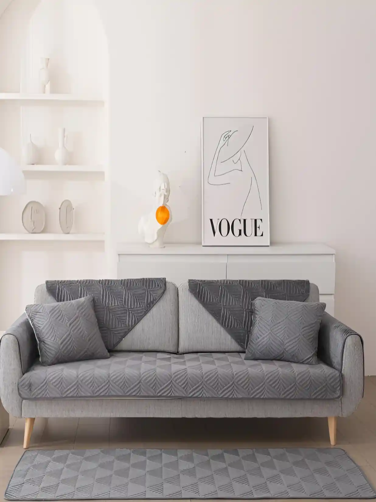 Buy HomeCloud Grey Self Design Piece Sofa Cover With Arms Sofa