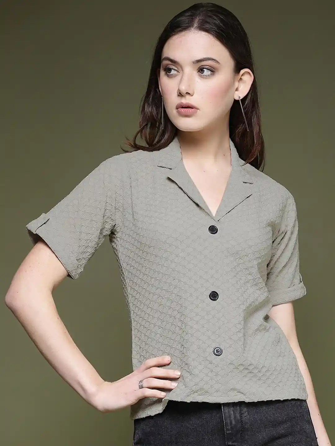 Selvia Geometric Self Design Lapel Collar Opaque Standard Casual Shirt