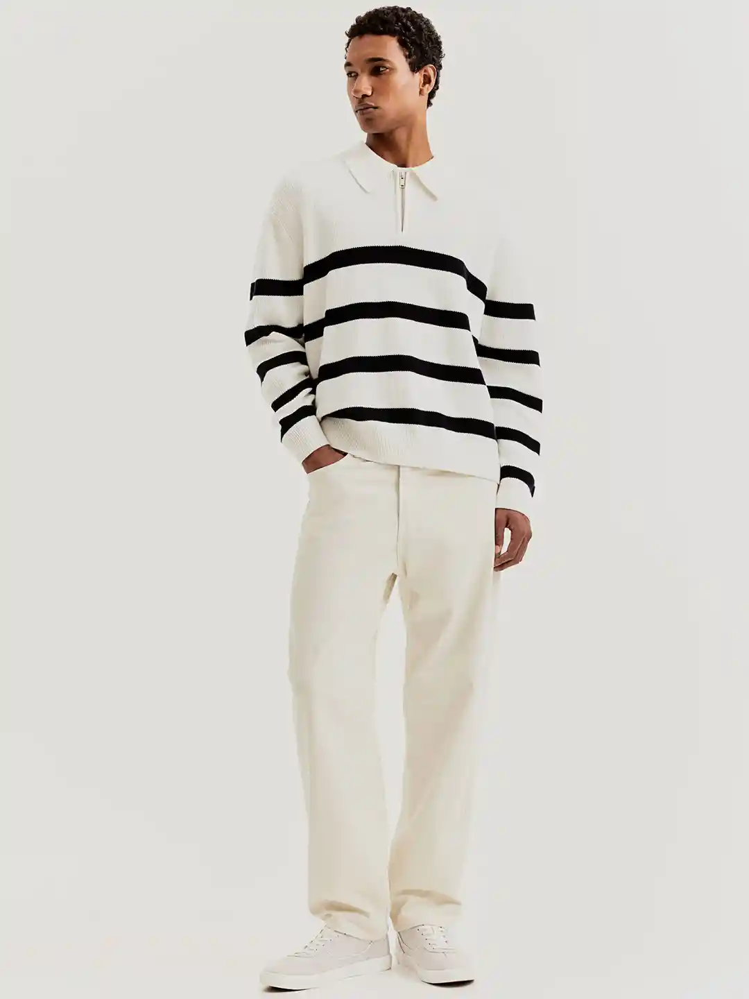 Buy H&M Pure Cotton Loose Fit Zip-Top Polo Jumper Sweaters for