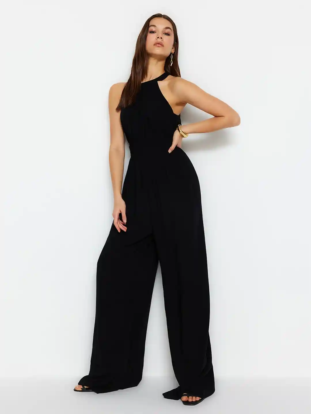 High Neck Boohoo Striped Jumpsuit Sleeveless Rompers Striped