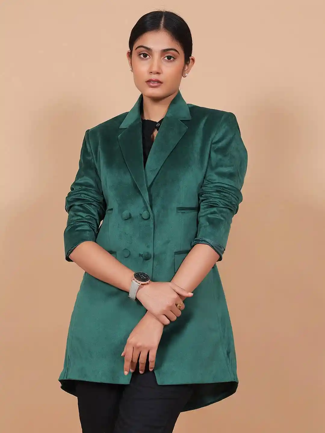 Buy Talethread Notched Lapel Collar Double-Breasted Longline