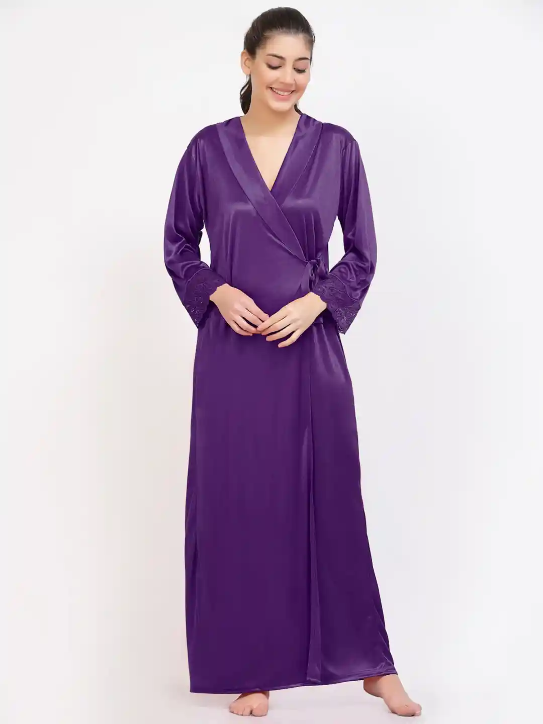 Buy NIGHT KEYS Satin Maxi Nightdress With Robe, Bra, Briefs