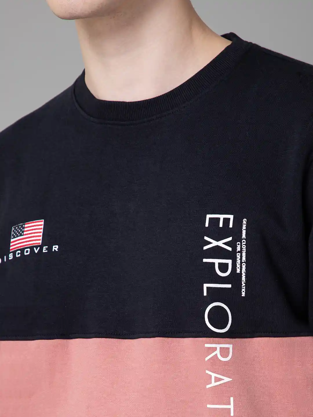 Buy Cantabil Colourblocked Fleece Round Neck Pullover Sweatshirt