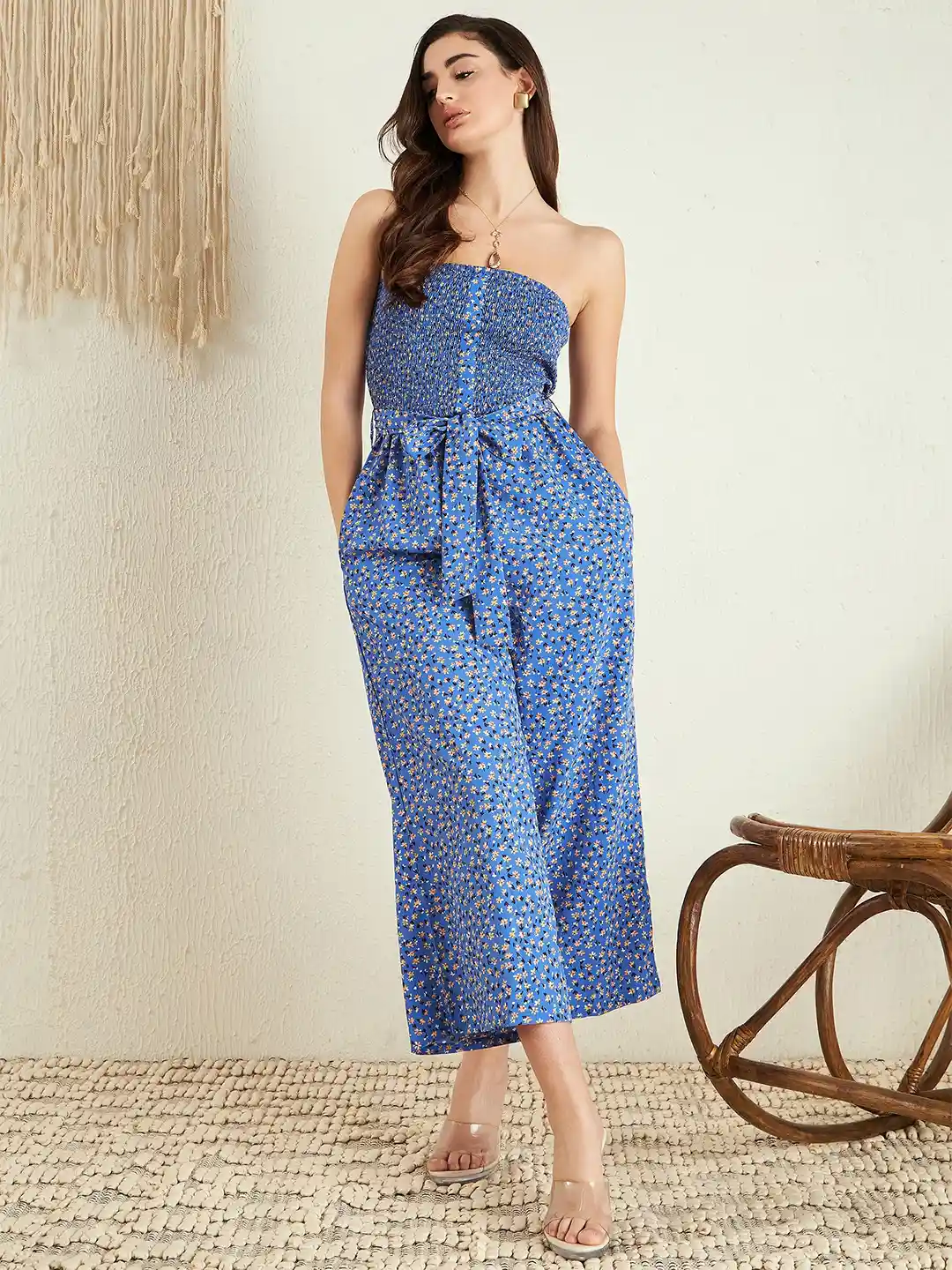 Buy Berrylush Strapless Printed Culotte Jumpsuit Jumpsuit for