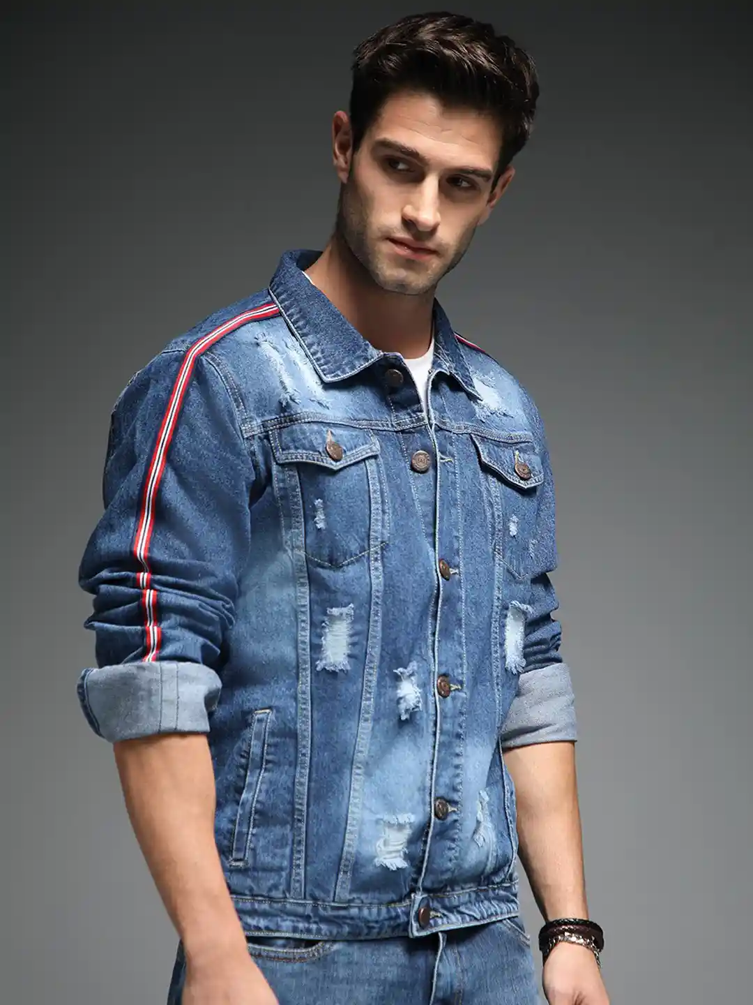 Long Sleeve Denim Suit Jackets Fitted Denim Jacket With Pockets