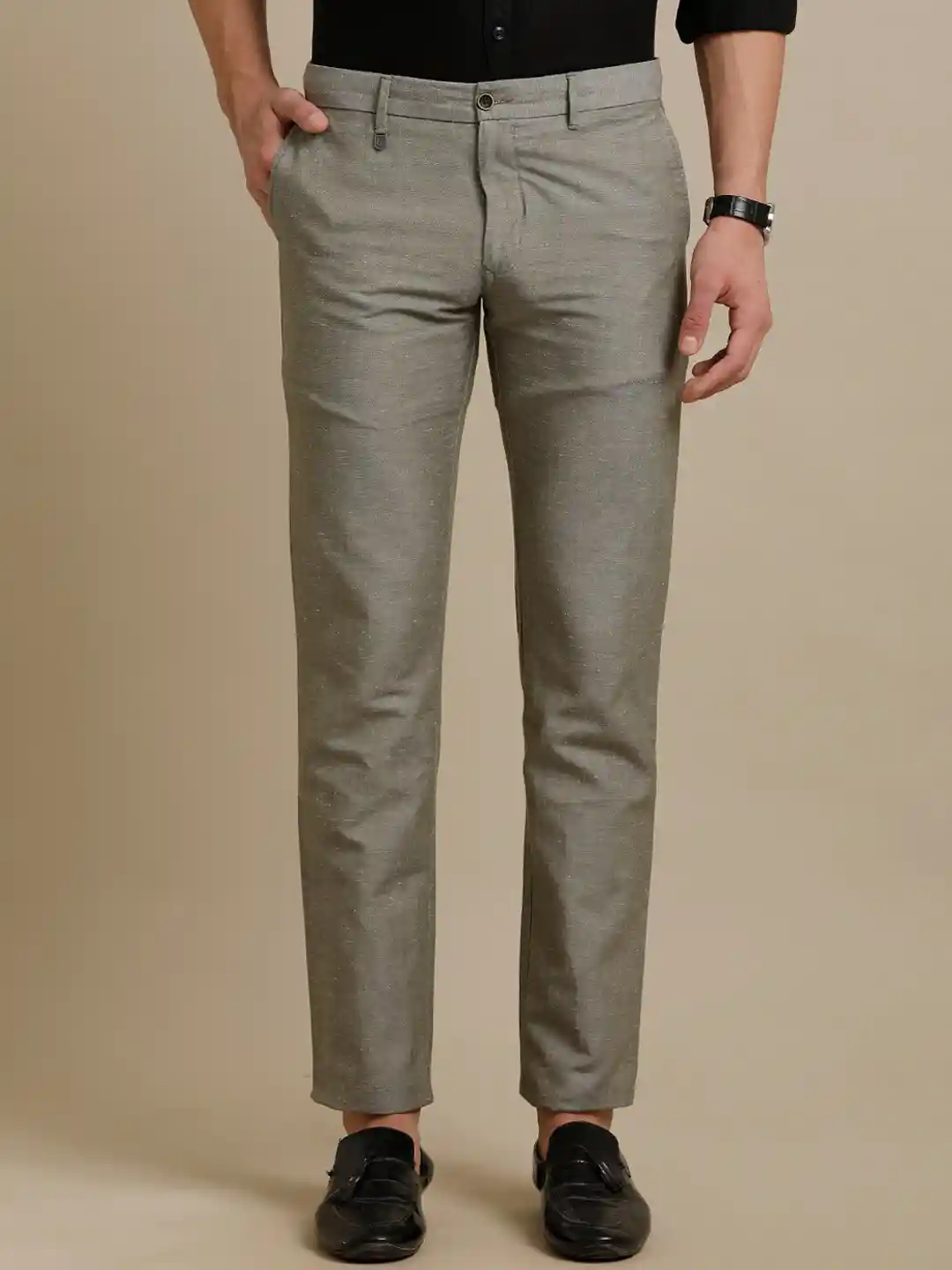 Buy Linen Club Men Smart Fit Mid-Rise Pure Linen Casual Trousers