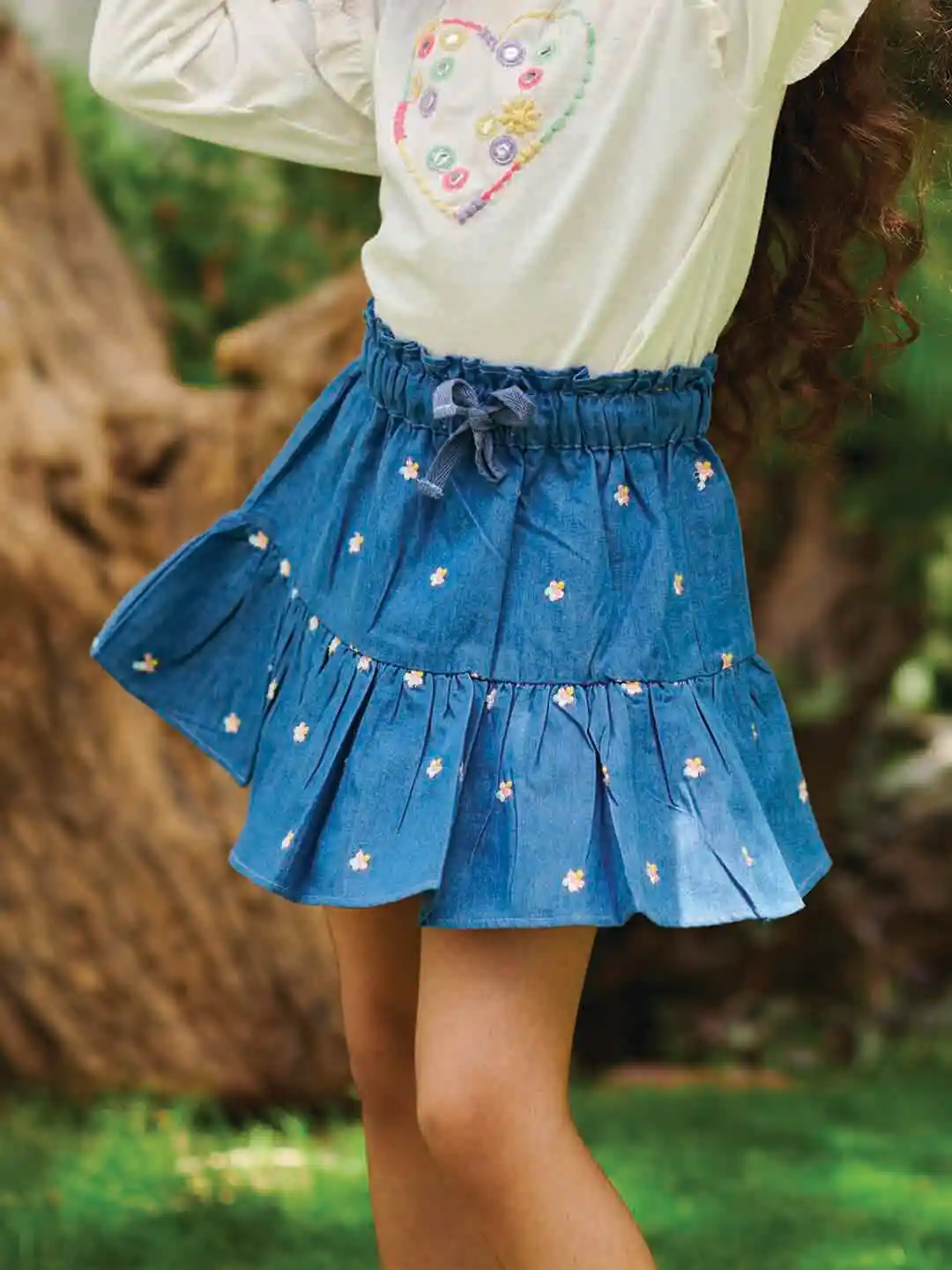 Buy Somersault Girls Floral Printed Denim Gathered & Pleated