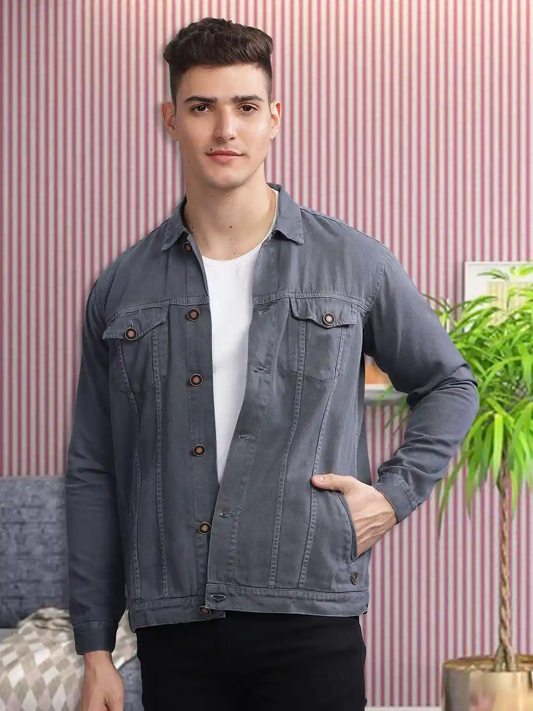 Buy Kuons Avenue Spread Collar Long Sleeves Denim Jacket Jackets