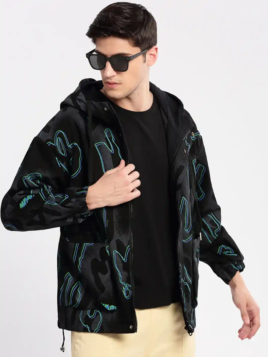 Buy SHOWOFF Typography Printed Windcheater Hooded Oversized Cotton