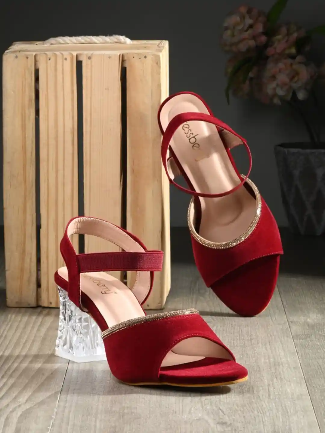 Buy DressBerry Maroon Embellished Open Toe Block Heels Heels for
