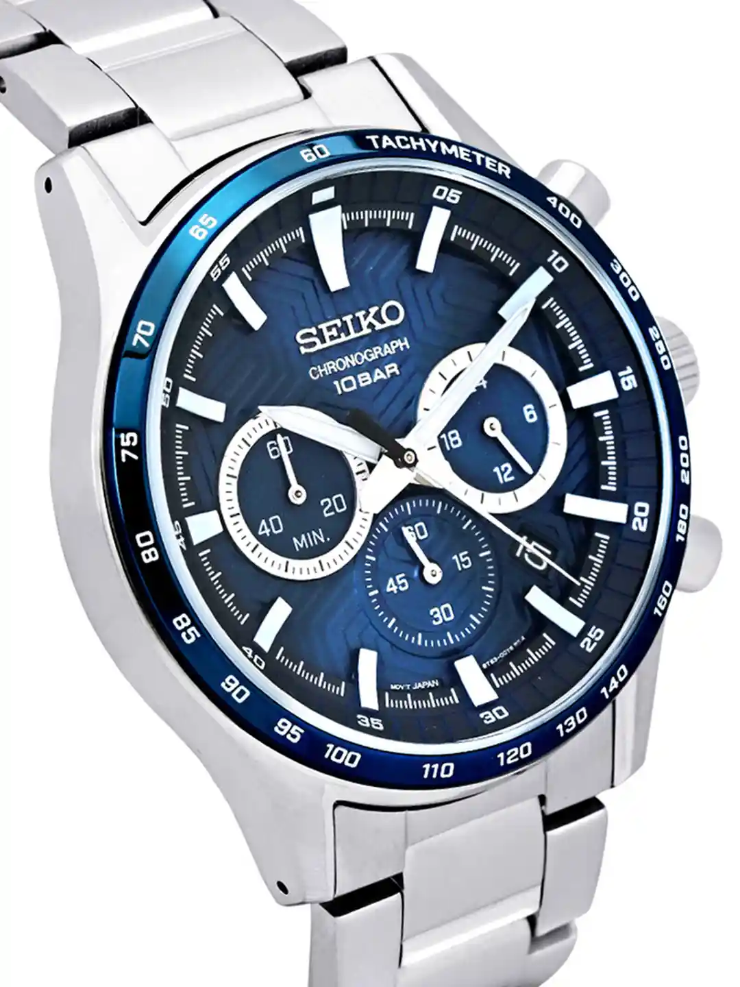 Steel Seiko Men's Blue Dial Chrono Bracelet Watch SEIKO
