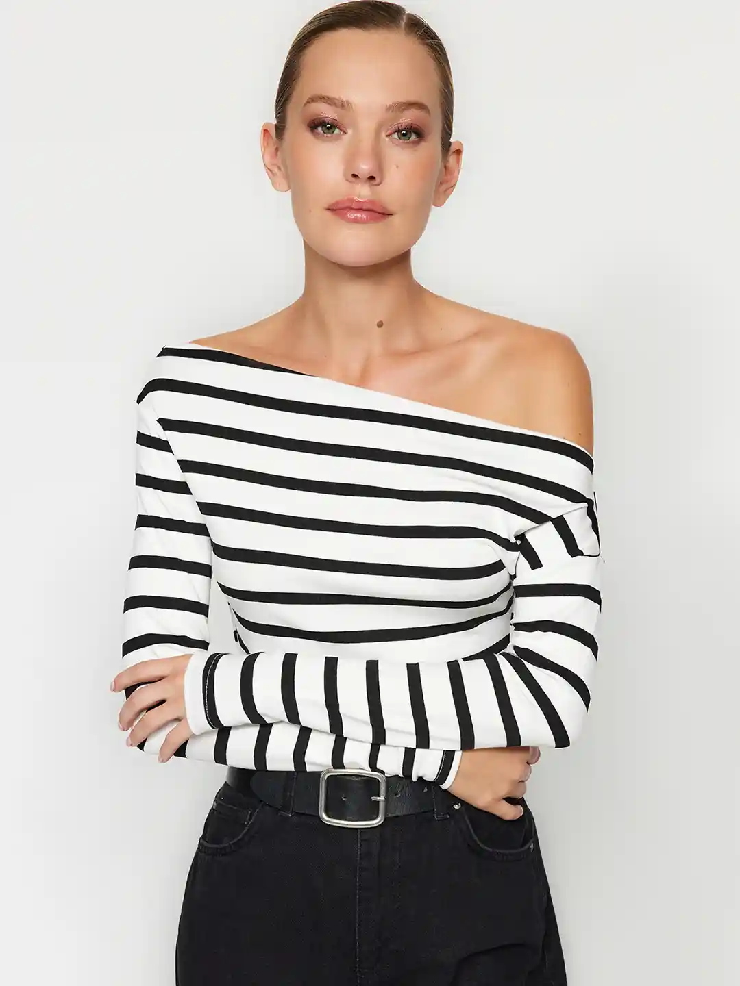 Buy Trendyol Striped One Shoulder Long Sleeves Top Tops for