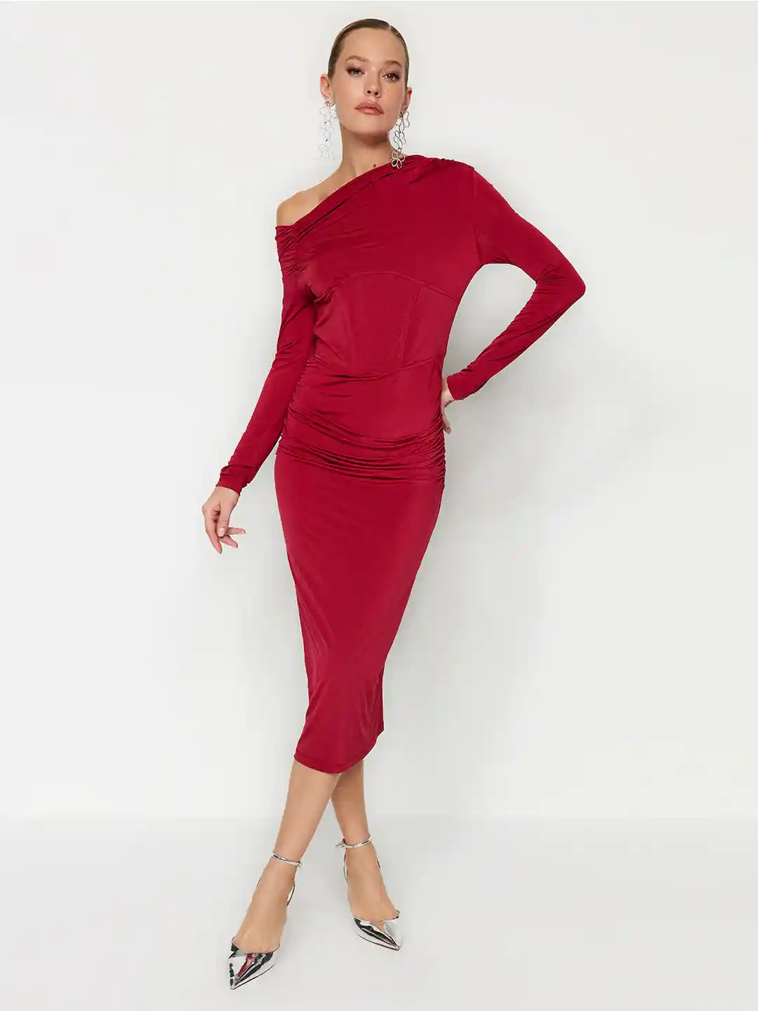 Buy Trendyol One Shoulder Long Sleeves Bodycon Midi Dress