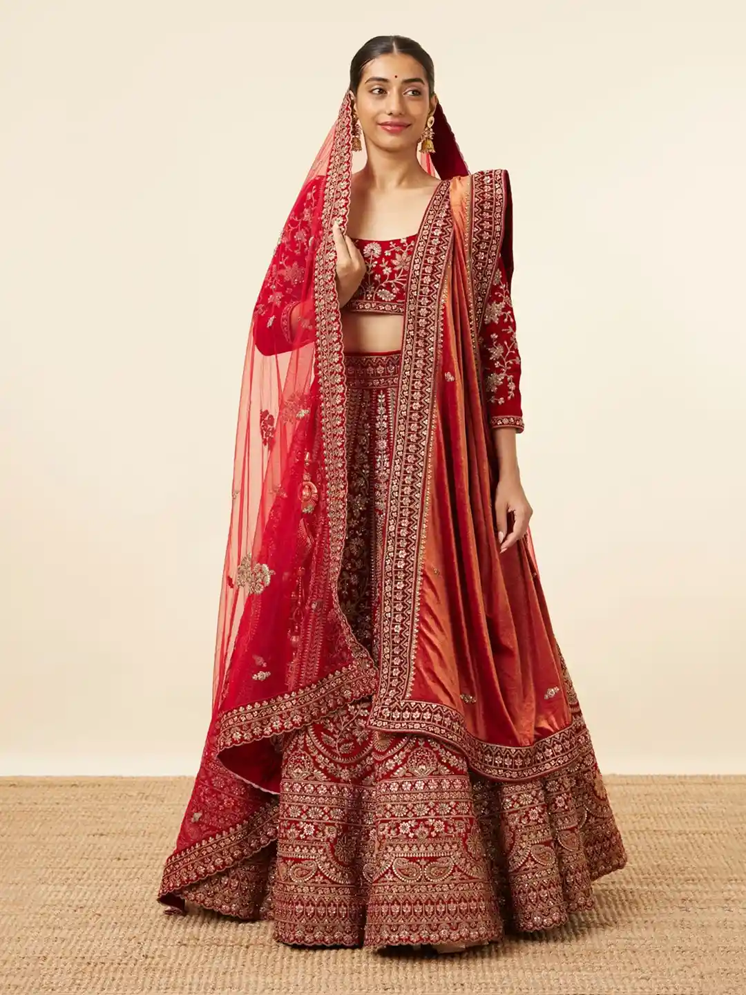 Buy MOHEY Embroidered Velvet Semi-Stitched Lehenga Unstitched