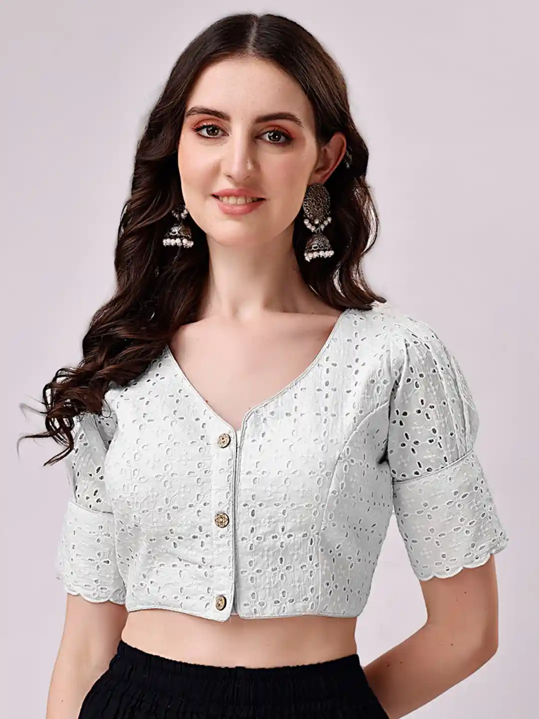 Buy Tikhi Imli White Embroidered V-Neck Thread Work Detailed