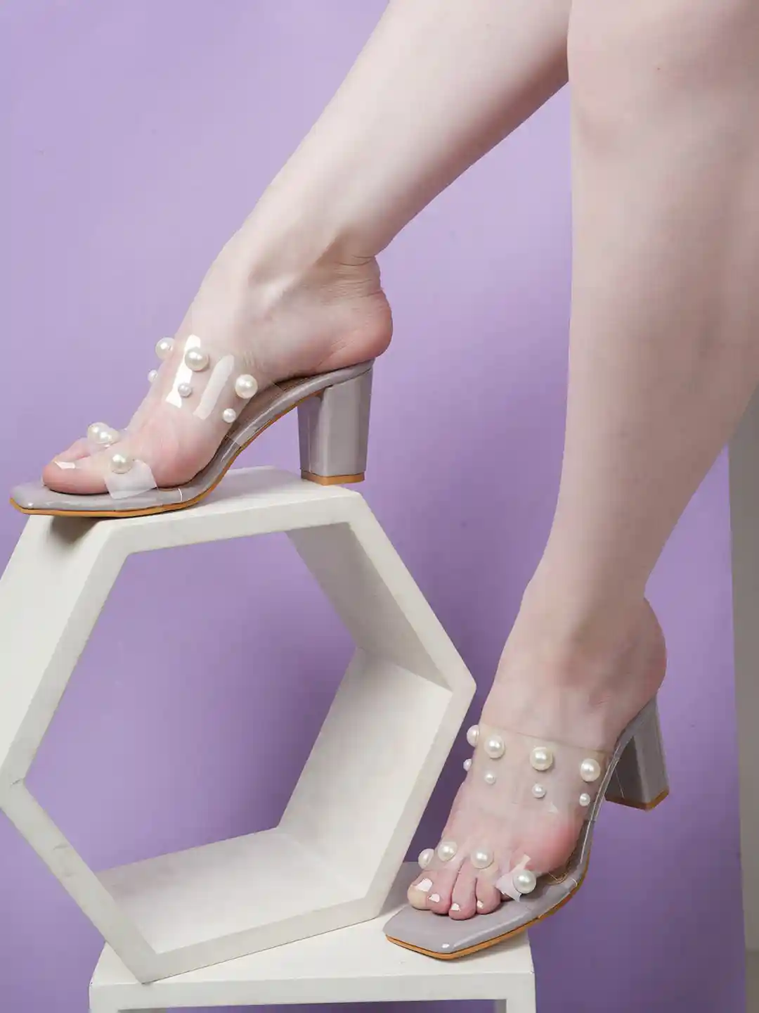 Buy DressBerry Grey Embellished Block Heels Heels for Women