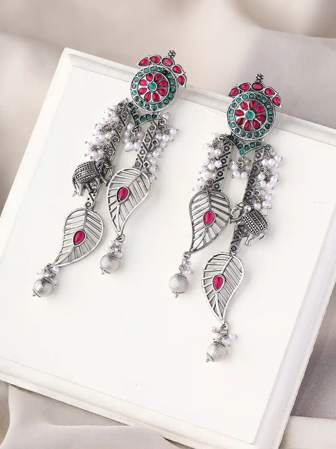 Buy Priyaasi Silver-Plated Oxidised Artificial Beads Studded Drop