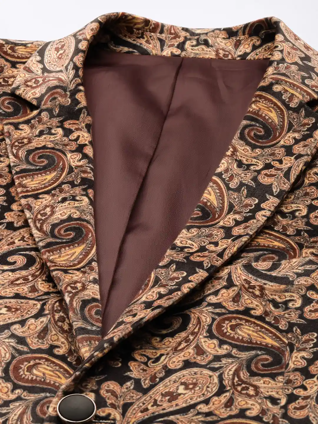 Buy House of Pataudi Paisley Printed Single-Breasted Velvet Blazer