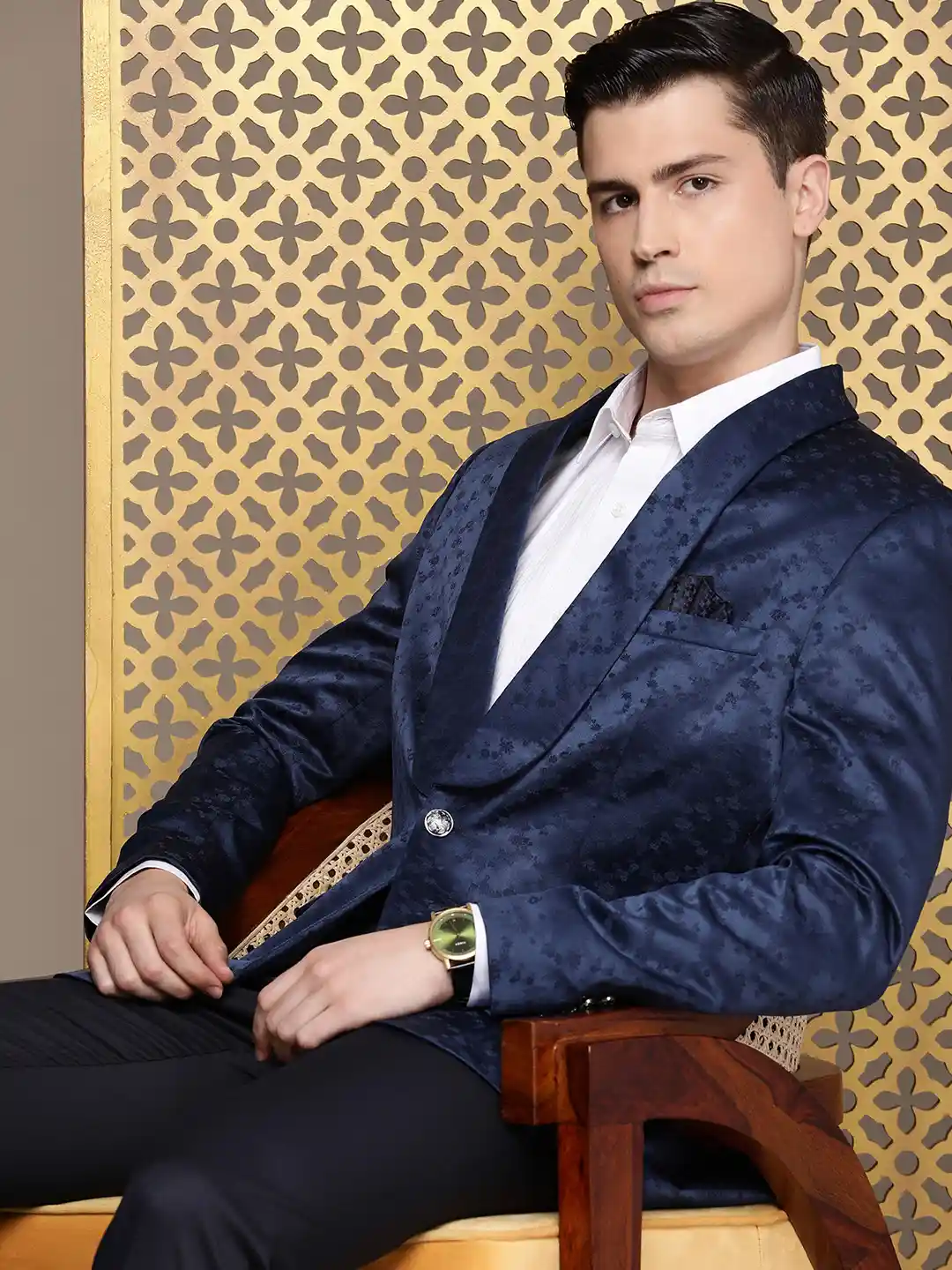 Buy House of Pataudi Tailored Floral Self Design Velvet Finish