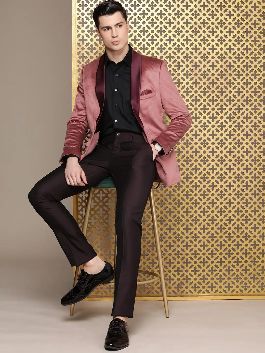 Buy House of Pataudi Tailored Fit Striped Velvet Finish Single