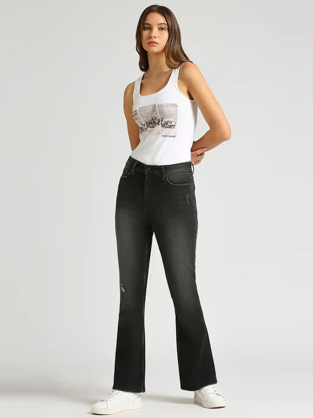 Buy Pepe Jeans Women Bootcut High-Rise Low Distress Light Fade