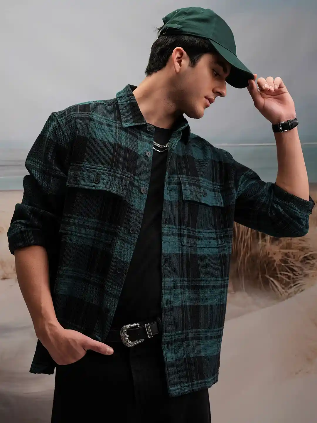 Buy LOCOMOTIVE Men Premium Waffle Dobby Textured Checked Utility