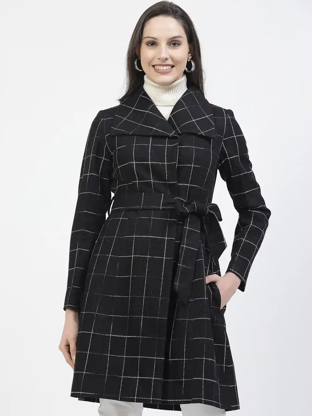 Buy Owncraft Checked Shawl Collar Woollen Wrap Coat Coats for