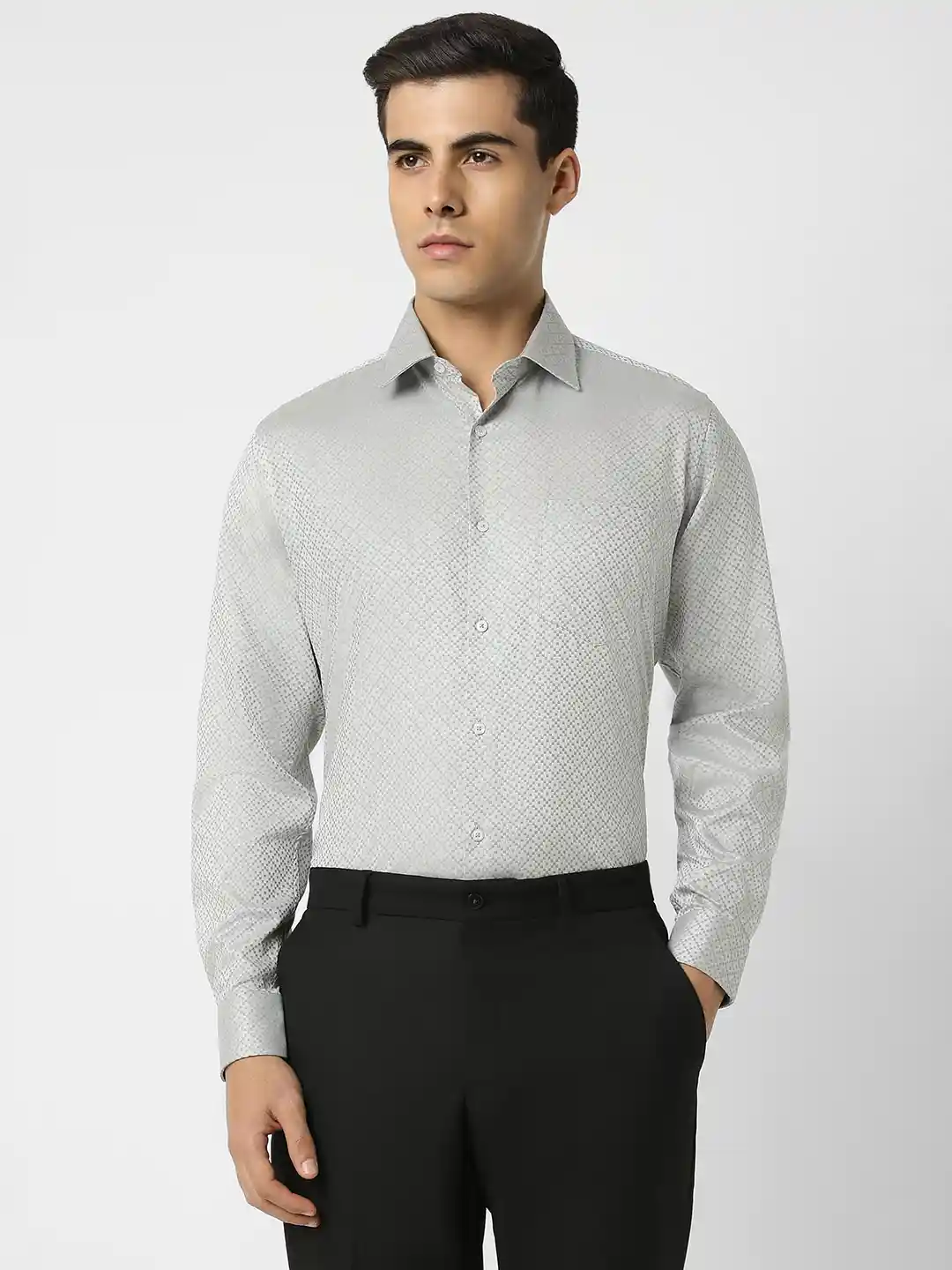 Buy Van Heusen Textured Spread Collar Long Sleeves Cotton Formal