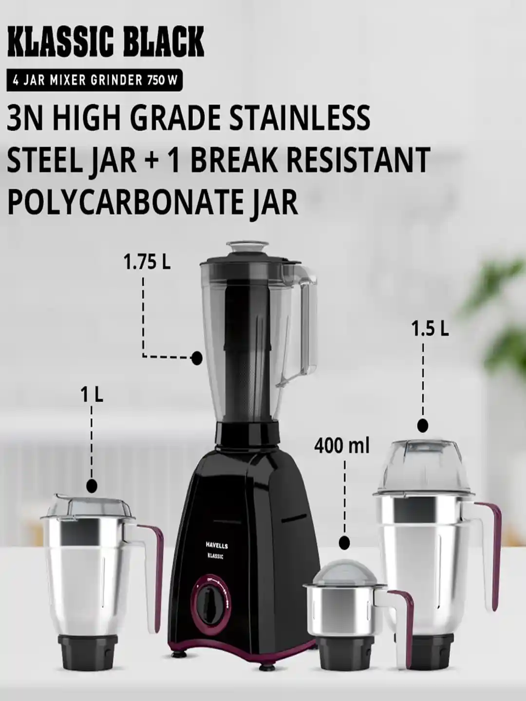 Buy Havells Klassic Black Jar 750 W Hands Free Twisting Juice