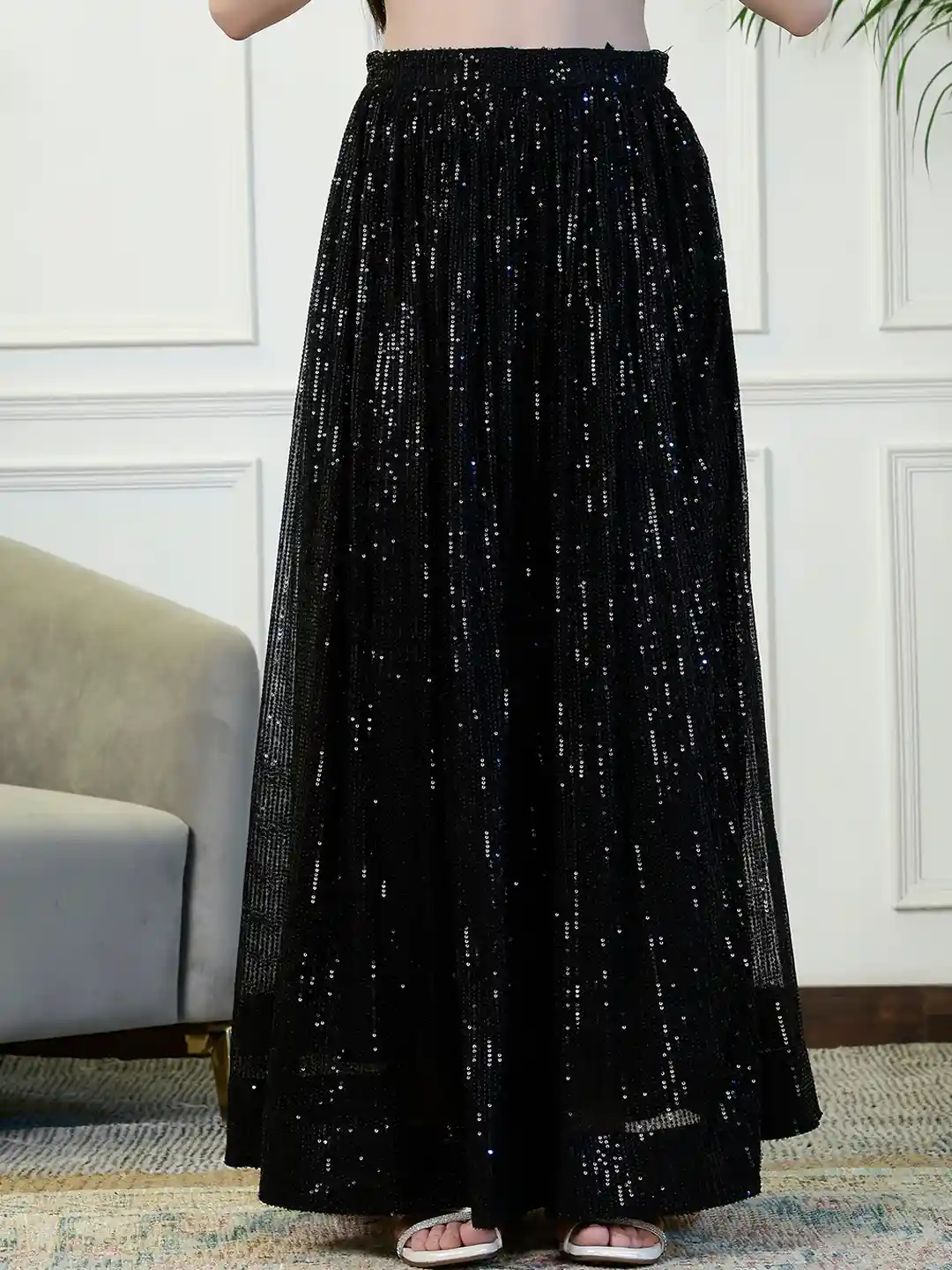 Buy NEUDIS Embellished Sequinned Flared Maxi Skirt Skirts for - Main Image