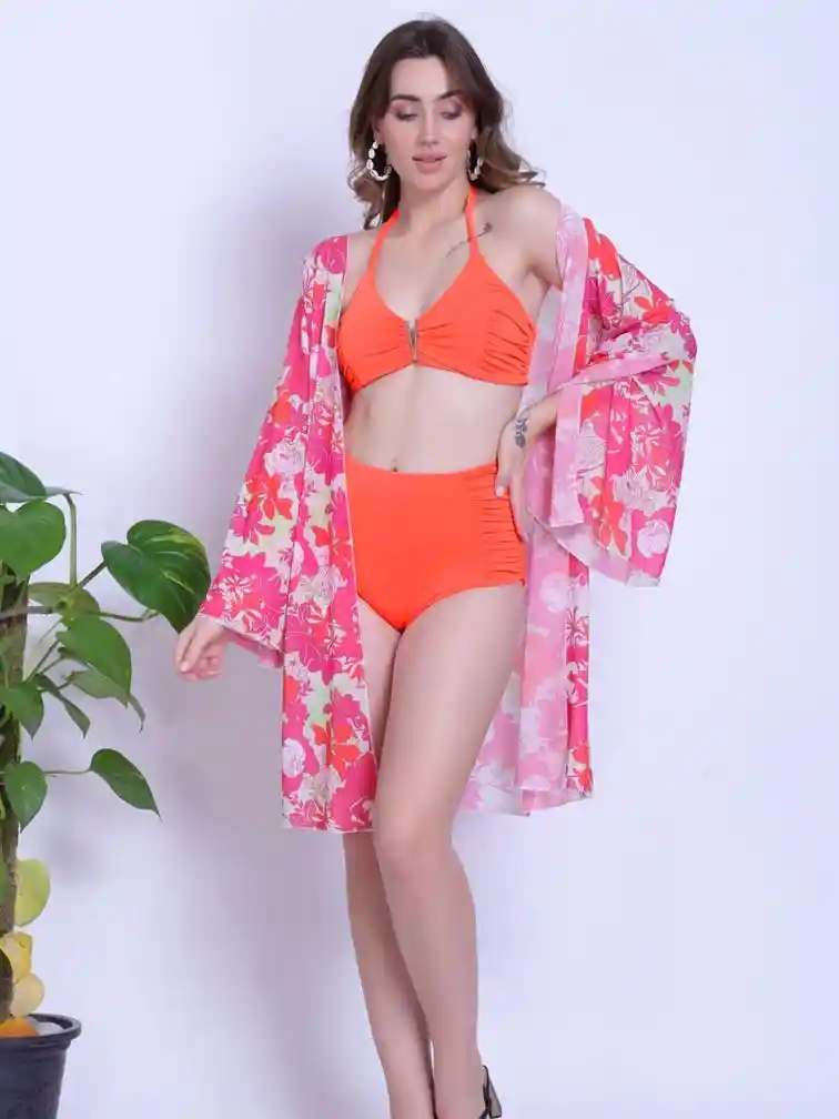 Buy FXM High Waist Swim Set With Cover-Up Shrug Swimwear for