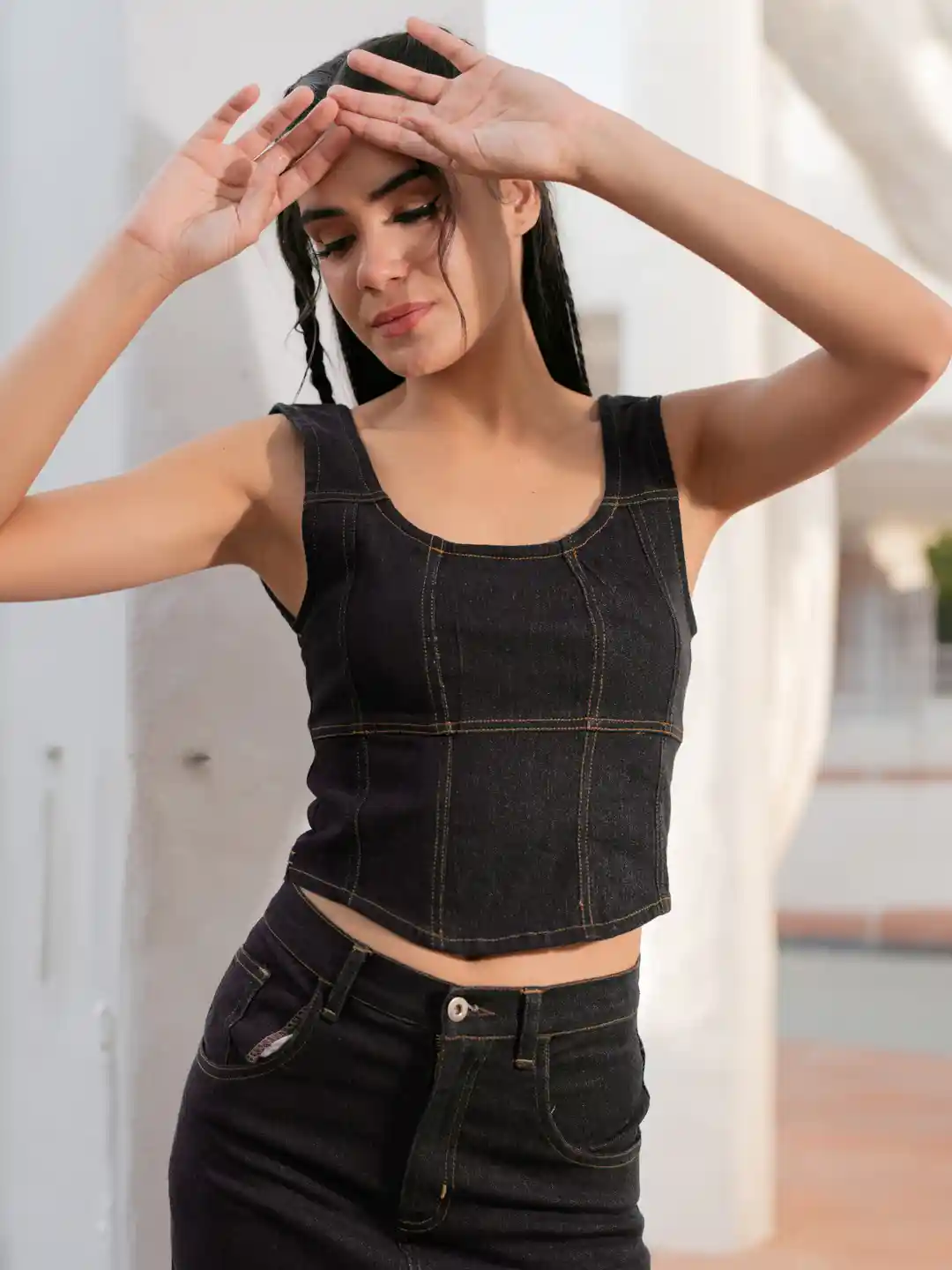 Buy Stylecast X Hersheinbox Cotton Denim Crop Corset Top Tops