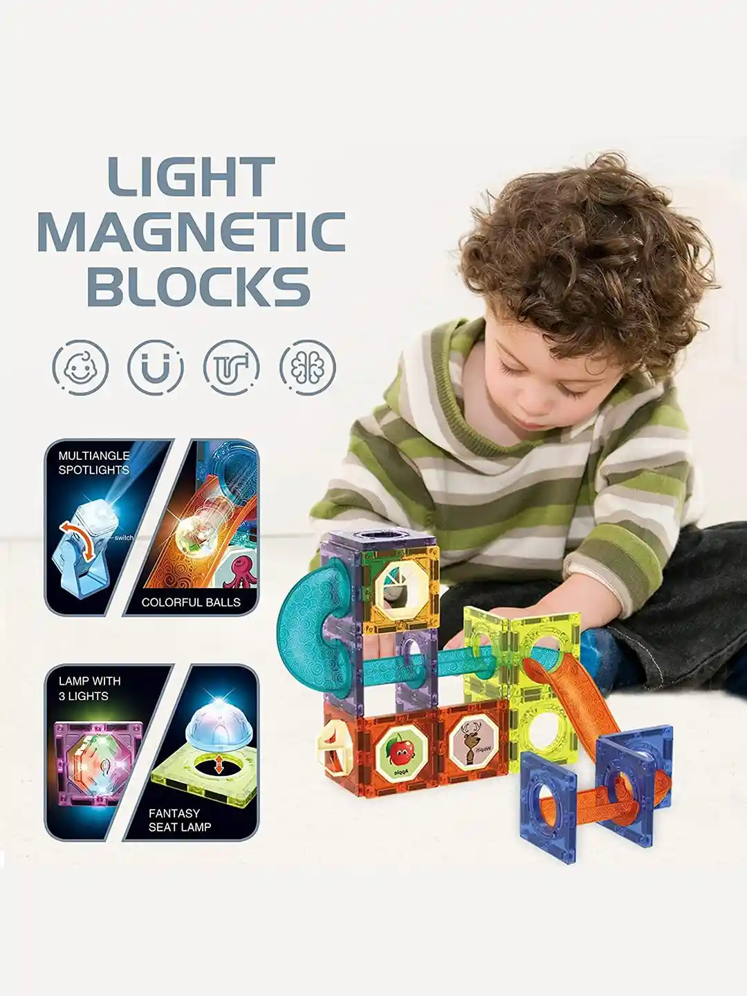 Buy ADKD Kids 75 Pieces Light Magnetic Tiles Building Blocks