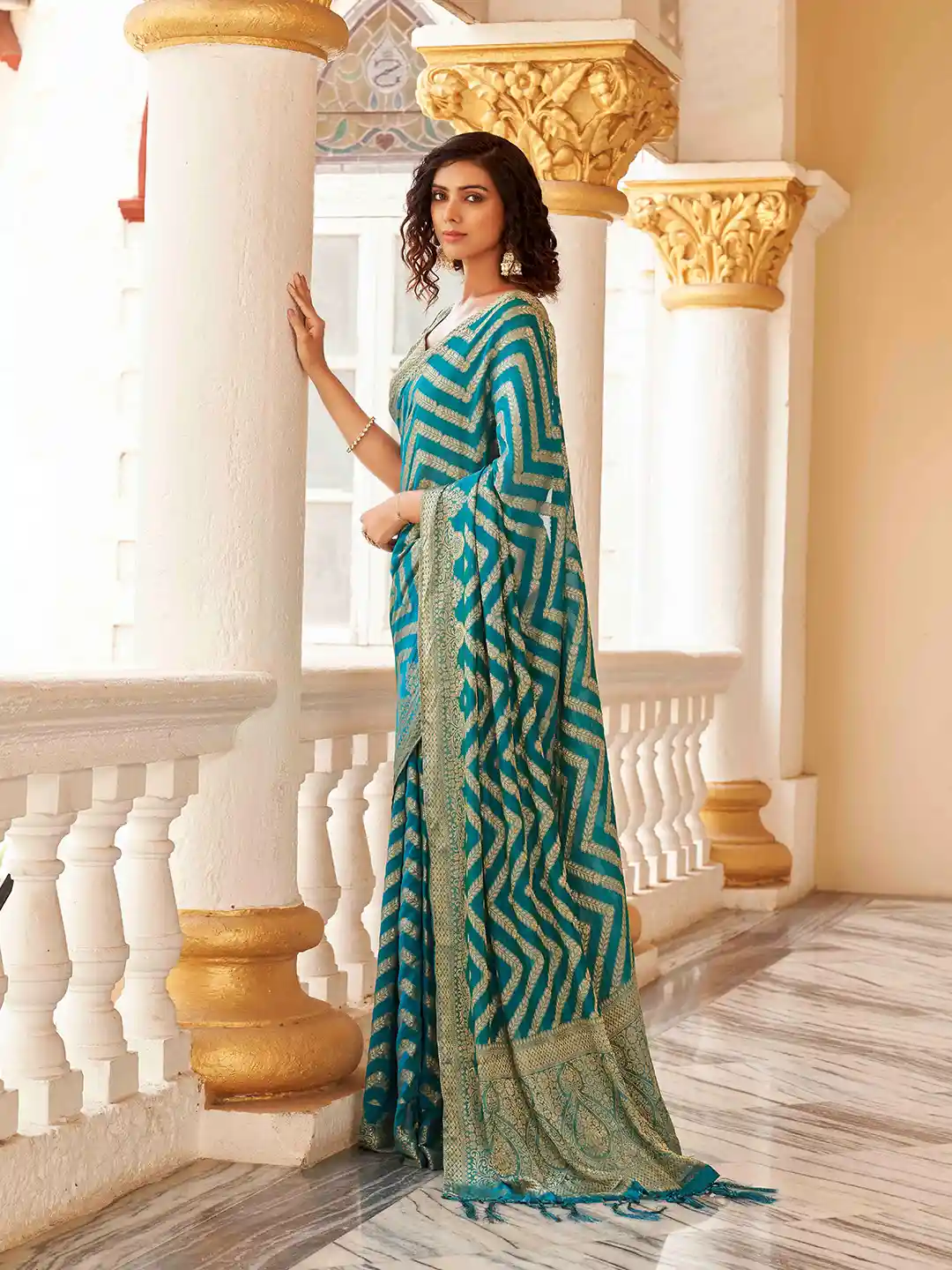 Buy Tikhi Imli Chevron Woven Design Zari Jacquard Ready to