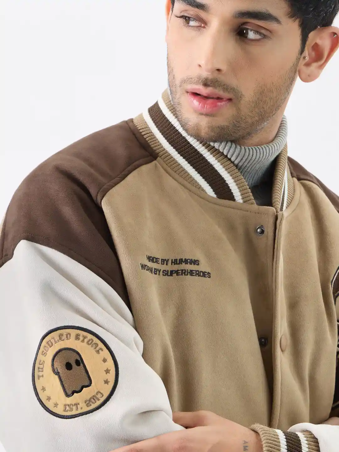 Buy The Souled Store Beige Colourblocked Stand Collar Lightweight