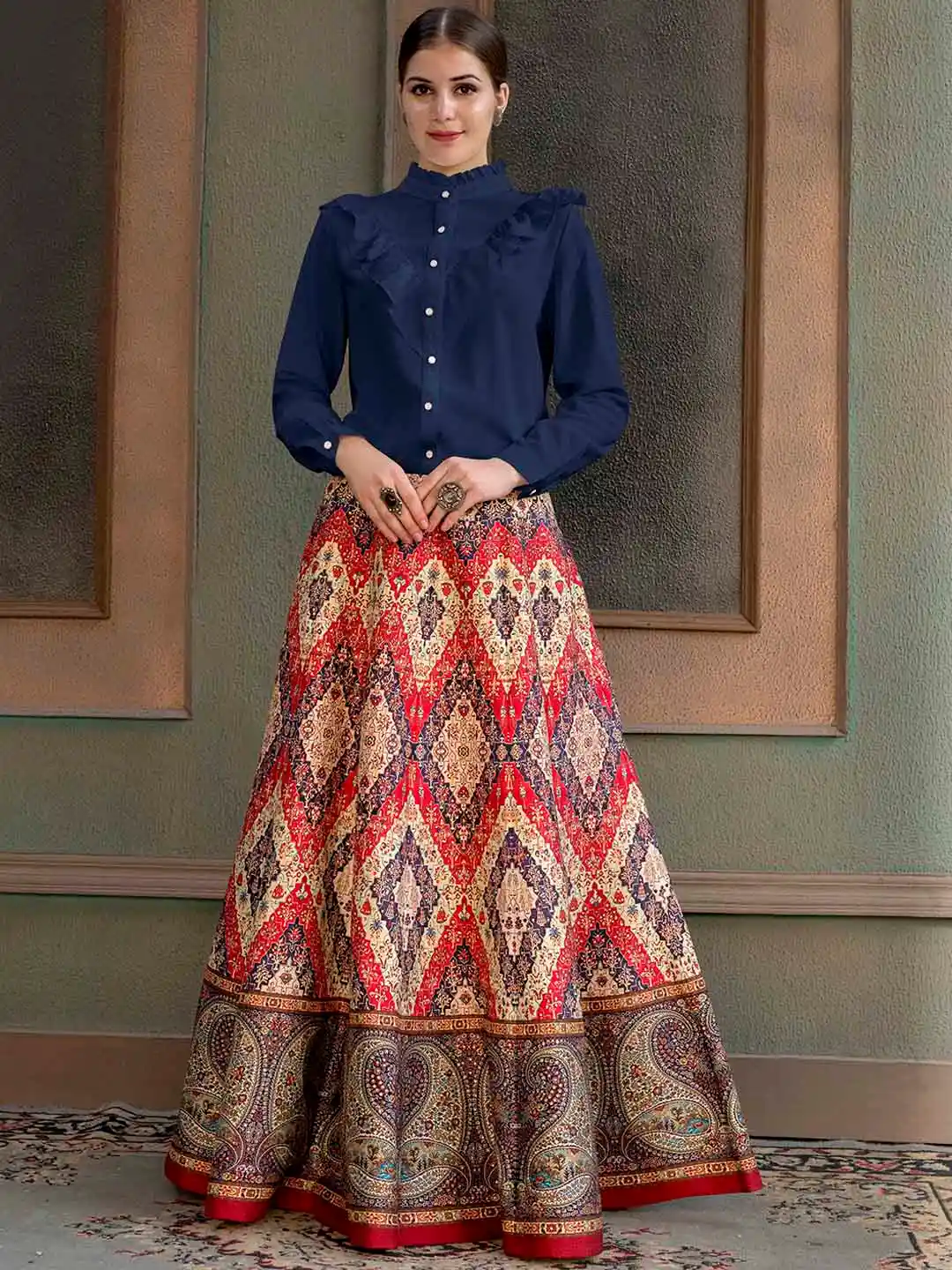 Buy SAPTRANGI Floral Printed Flared Maxi Skirt Skirts for Women