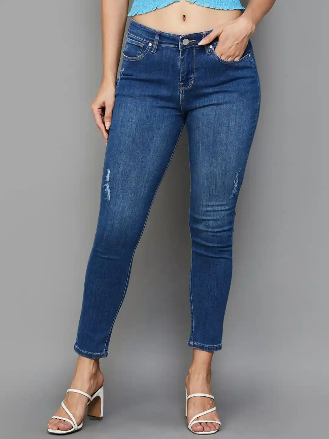 Buy Xpose Women Comfort Slim Fit Low Distress Light Fade