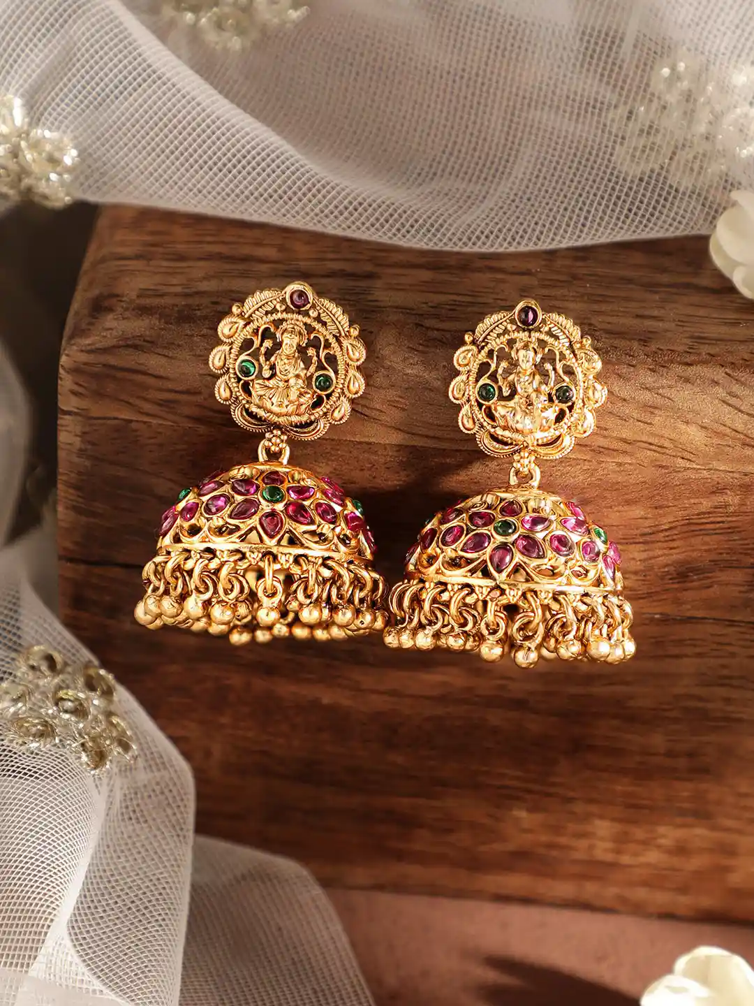 Buy Rubans 22k Gold-Plated Divine Temple Jhumka Earrings