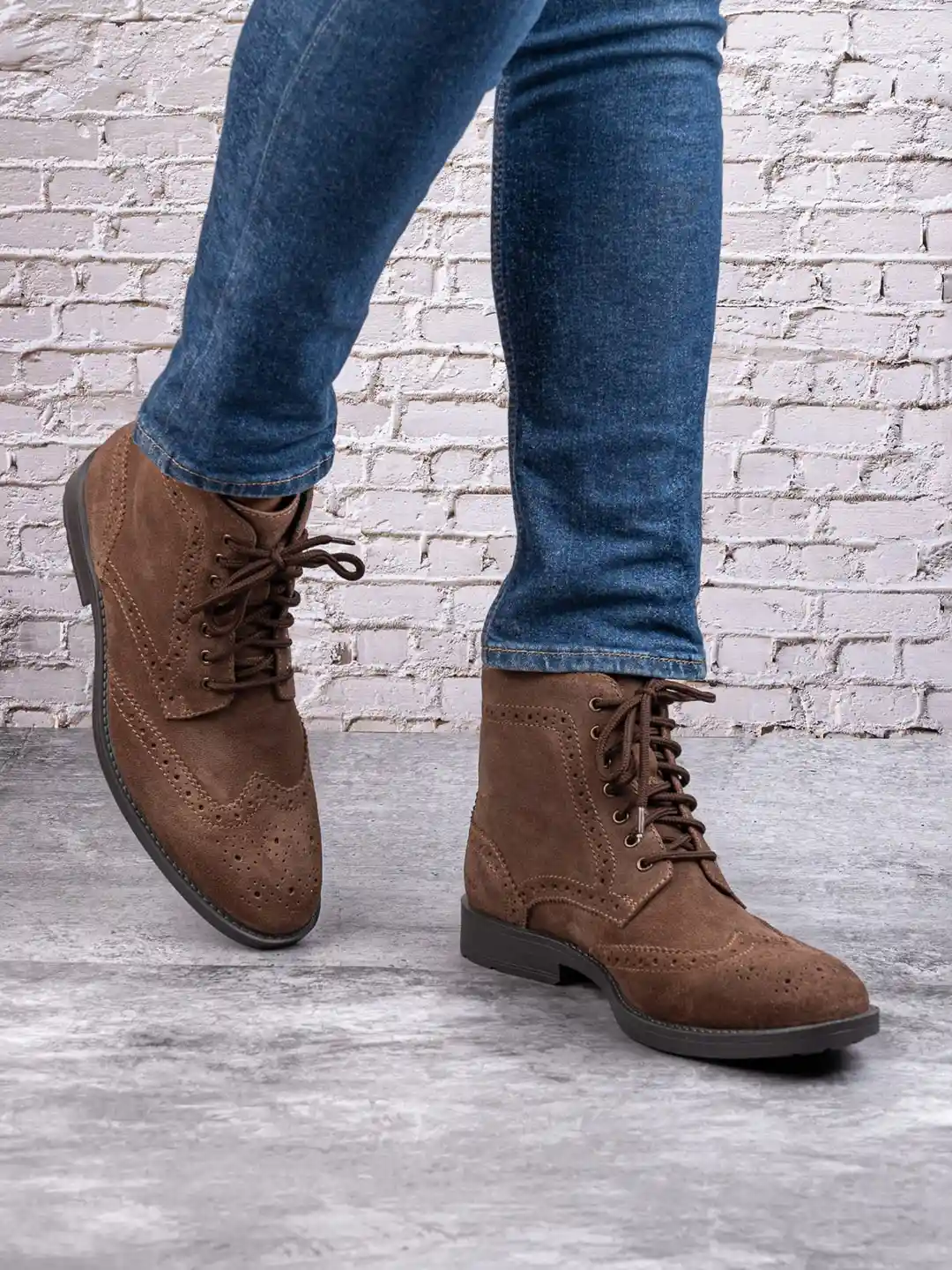 Buy Styli Men Genuine Suede Leather Brogue Boots Boots for Men
