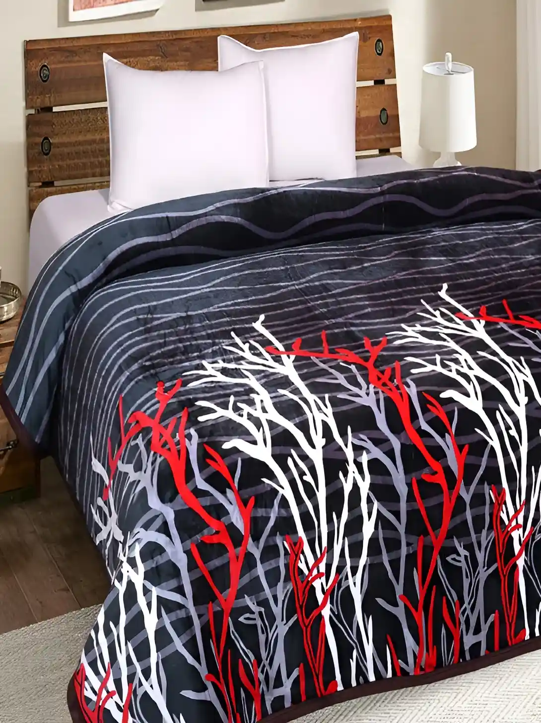 Buy Signature Grey Red Microfiber Heavy Winter Single Bed