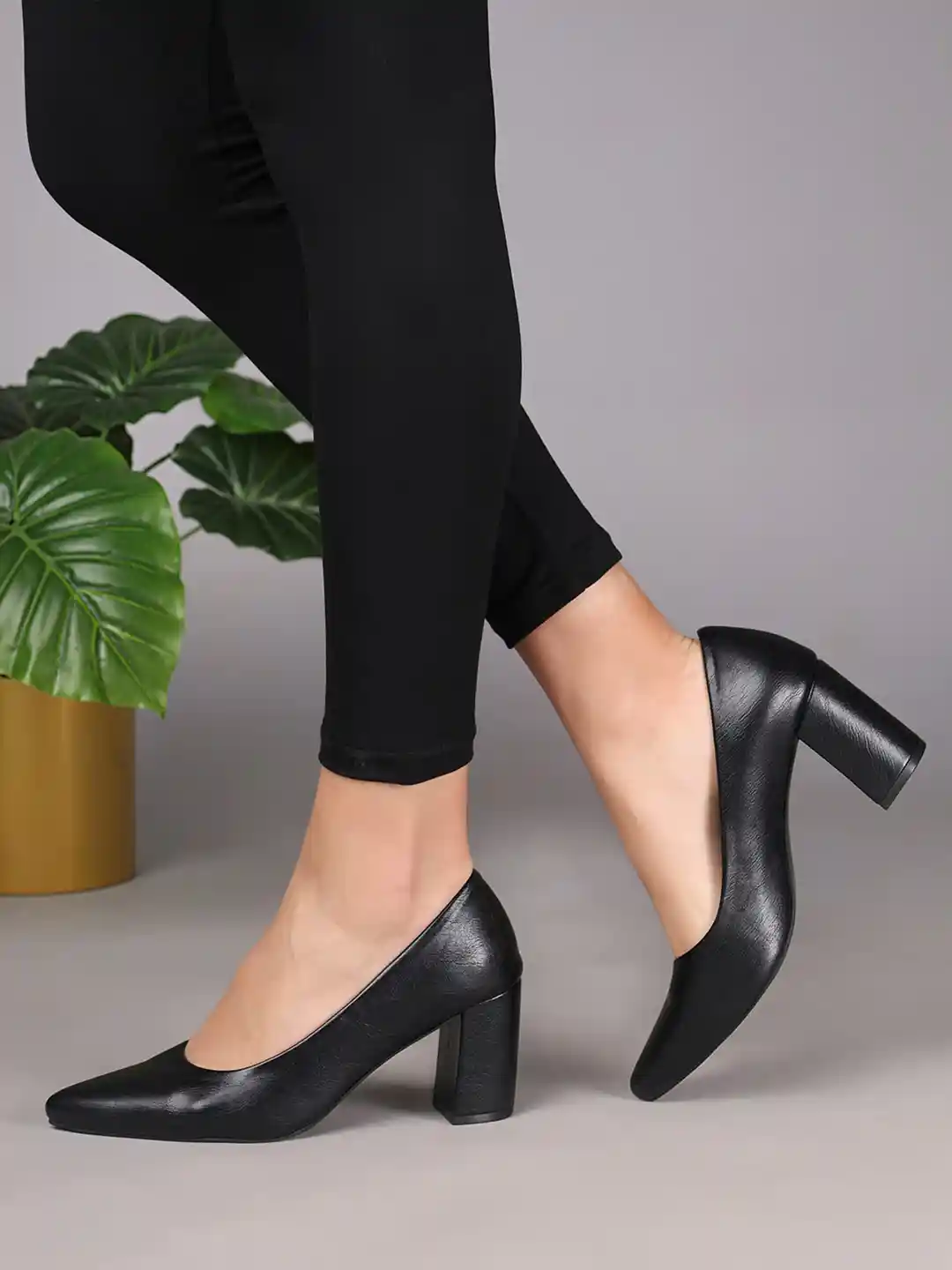 Buy T.ELEVEN Textured Pointed Toe Block Heel Pumps - Heels