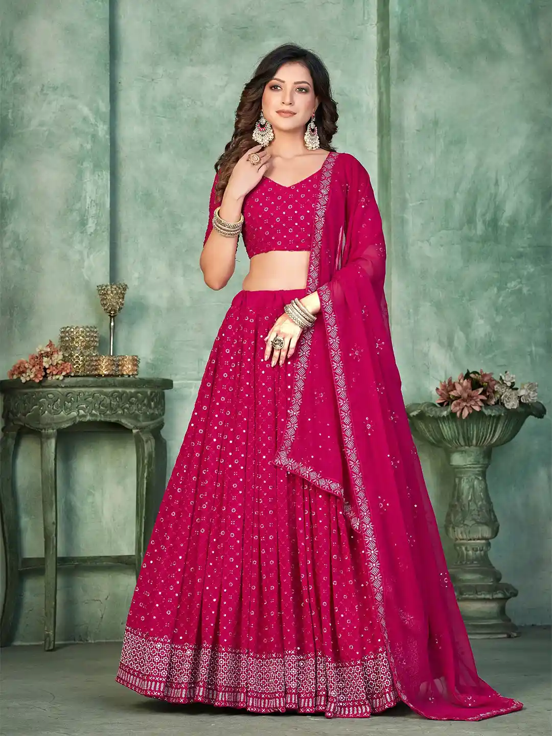 Buy KALINI Woven Design Sequinned Semi-Stitched Lehenga
