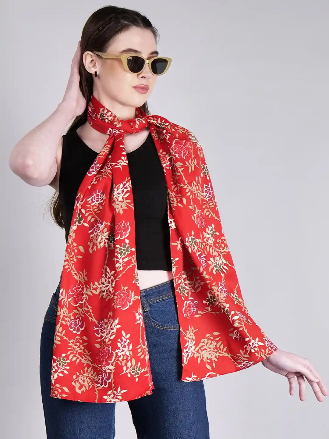 Buy DressBerry Red Floral Printed Scarf Scarves for Women