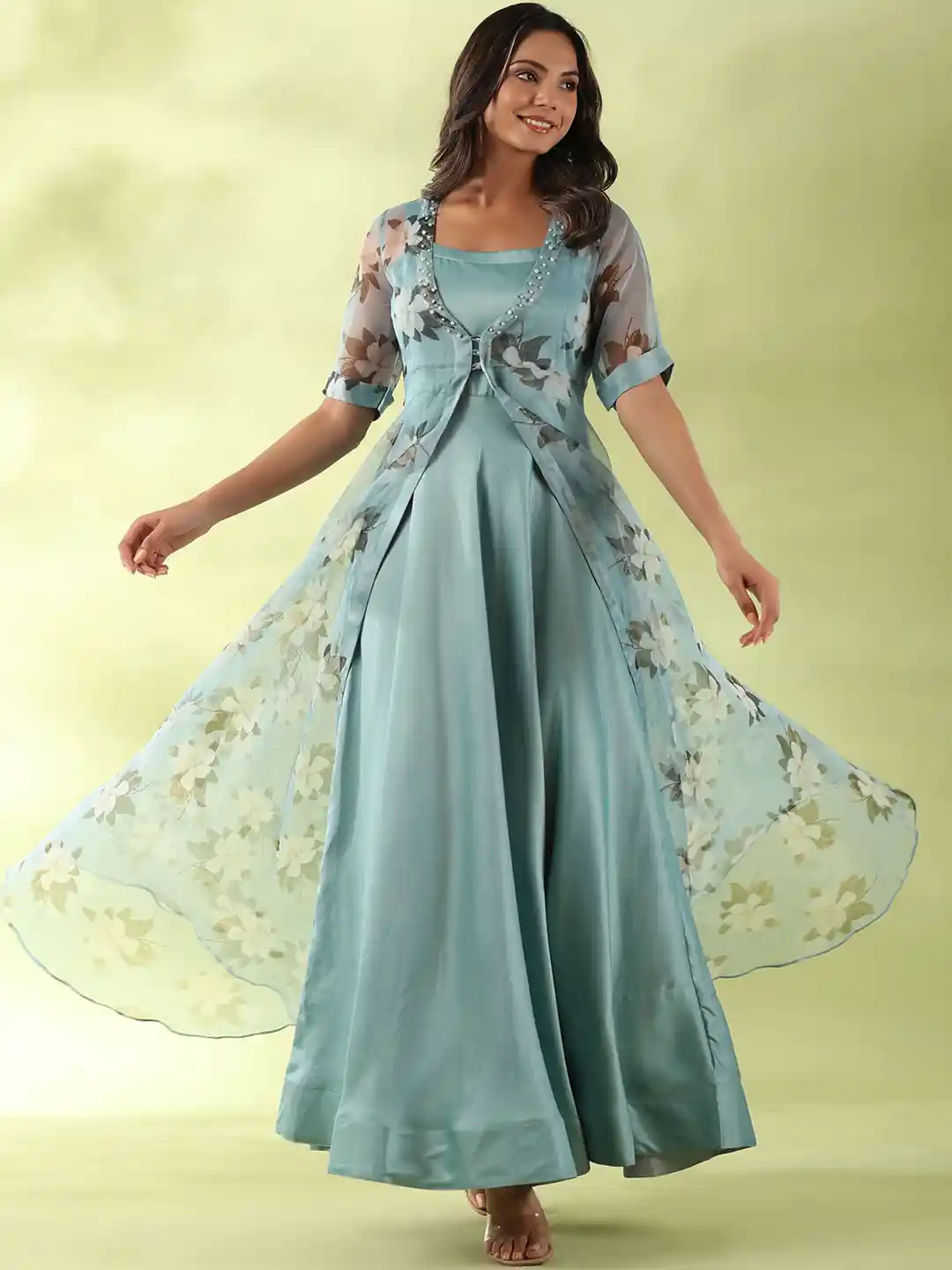 Buy GILLORI Shoulder Straps Silk Cotton A-Line Maxi Dress With