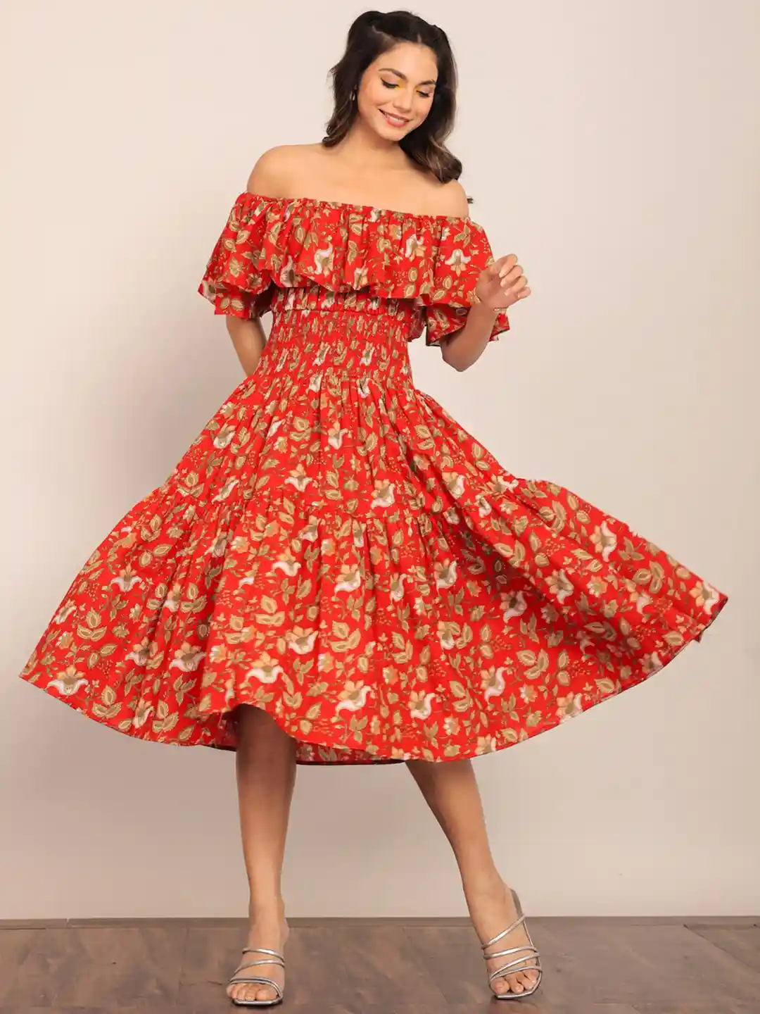 Buy KAORI BY SHREYA AGARWAL Floral Print Off-Shoulder Flared