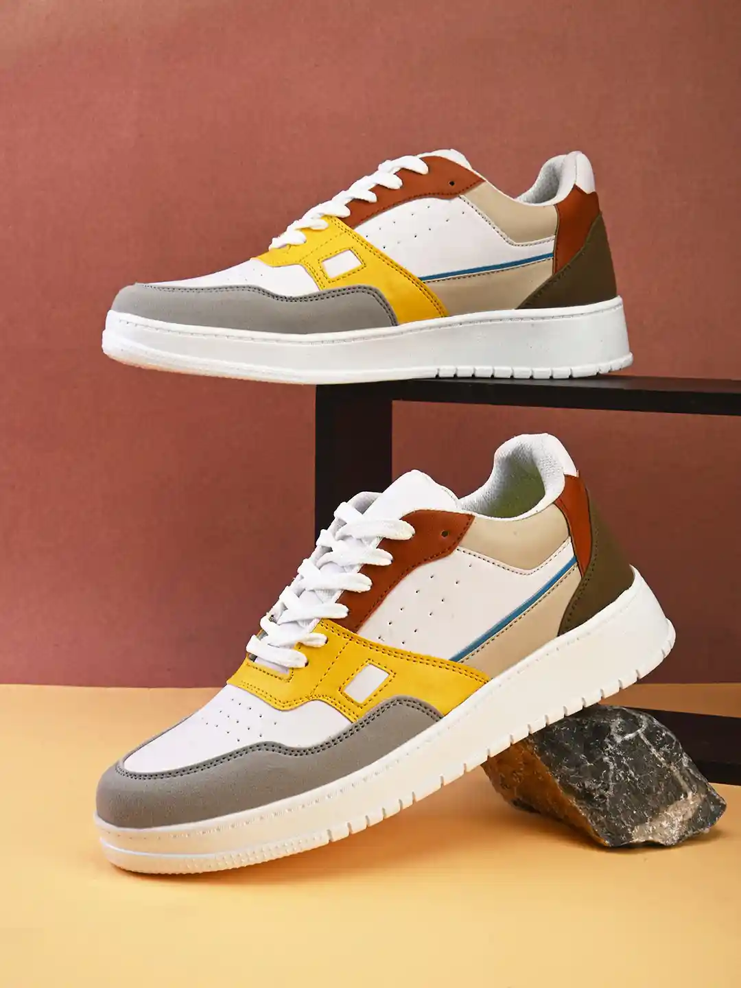 Buy The Roadster Lifestyle Men Yellow Colorblocked Sneakers